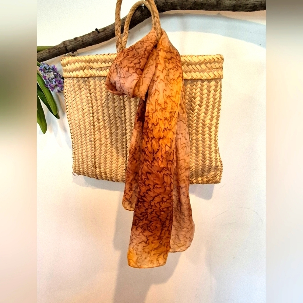 Brown Patterned Handpainted  Handrolled Silk Scarf